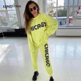 Free Women's Letter Sweatshirt Set Casual O-Neck Long Sleeve Loose Pullover Sweater & Pants Two-piece 210524