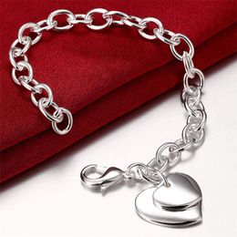 Charm Bracelets High Quality 925 Sliver Fashion Jewellery Double-heart Lobster-claw-clasps Bracelet For Women Girls Romantic Gift