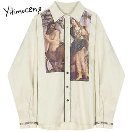 Yitimuceng Print Button Blouse Women Shirts Spring Fashion Turn-down Collar Long Sleeve Single Breasted Casual Tops 210601