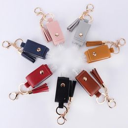 Hand Sanitizer Holder With Bottle PU Leather Cover Tassel Keychain Portable Disinfectant Case Empty Bottles Holders Keychains EWA6551