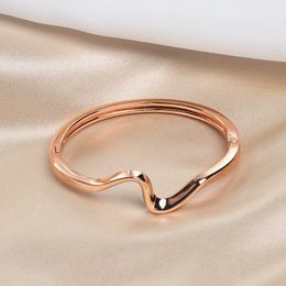 High Quality Trendy Classic Cuff Bangles for Women Rose Gold Colour Charming Geometric Irregular Ripple Opening Bangle Bracelet Q0719