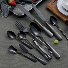 Black Color Stainless Steel Spoons Forks Knives Flatware Set Titanium Plated Tableware Sets Dinnerware Coffee Teaspoons Best quality