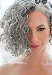 DIVA1 Real hair curly wavy human ponytail extension silver grey,salt and pepper colored short hairpiece extens with drawstring clip ins 14inch 120g