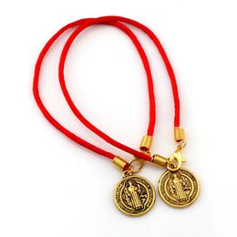 100pcs Jesus Benedict Nursia Patron Medal Cross Alloy Charms Bracelet For Men & Ms. Jewellery Gift C-85