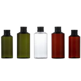 Empty Plastic Bottle Brown Green Clear Round Shoulder PET Black Aluminum Screw Lid With Inner Plug Cosmetic Portable Refillable Packaging Container 100ml 150ml