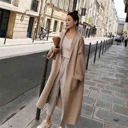 Winter Elegant Winter Coats Loose knit Cardigan Woollen Sweater Oversized Soft High-end Cardigan Knitting Coat for Women 210805