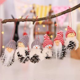 Christmas Decorations 3Pcs/Set Santa Claus Snowman Hanging Ornaments Pine Cone Xmas Tree Window Pendant Doll Home party kids gifts