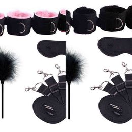 Nxy Sm Bondage Sex Products for Adults Games Bdsm Set Handcuffs Ankle Cuff Collar Whip Flirting Feather Stick Toys Women 1223