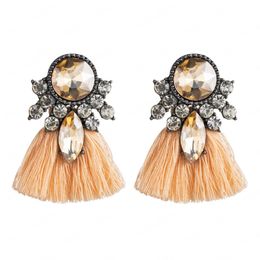 Fan exaggerated acrylic diamond tassel earrings female temperament Bohemian national style dangle earring