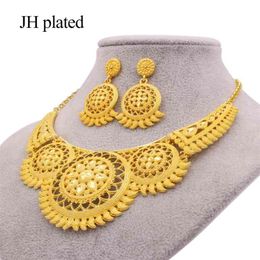 Jewellery gold color collares necklace earrings Dubai wedding ornament bridal gifts for women African party jewelry sets