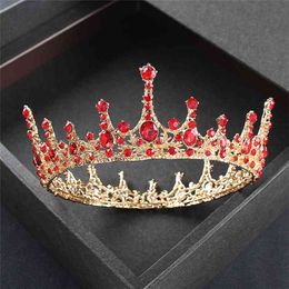 Baroque Vintage Royal Queen King Round Crystal Wedding Crown Bridal Tiaras and Crowns Diadem Bride Hair Jewellery Accessories 210707