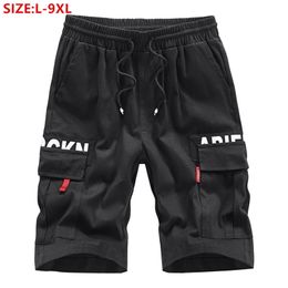 Cargo Shorts Men Cotton Mens Summer Man Black Plus Size 6XL 7XL 8XL 9XL Loose Casual Male Pocket Elastic Blue Stretched Short 210716