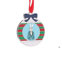 2021 Sublimation White Blank Metal Christmas Decorations Heat Transfer Santa Claus Pendant DIY Christmas Tree Ornaments Writable RRE8439