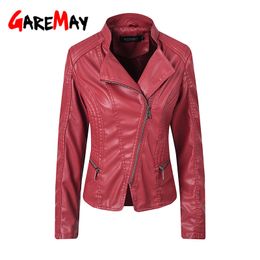 Black Womens Leather Jackets Pu Red Long Sleeve Autumn Winter Faux Womens and Coats 210428