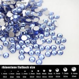 Loose Diamonds Light blue All Size Flat back Non Hot-fix Stone Glue on Nail Art RhinestonesBoutique Clothing decoration