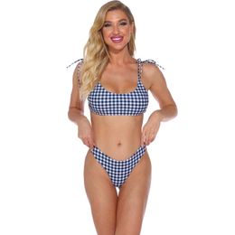 Bandeau Bikini Micro Two-piece Suit High Leg Swimsuit Female Sexy Gingham Swimwear Women Bathing Brazilian Biquini 210520