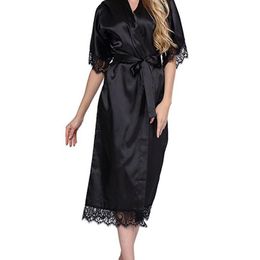 Alta qualità Black Women Silk Rayon Robe Sexy Long Lingerie Sleepwear Kimono Yukata Camicia da notte Plus Size S M L XL XXL XXXL A-050 211101