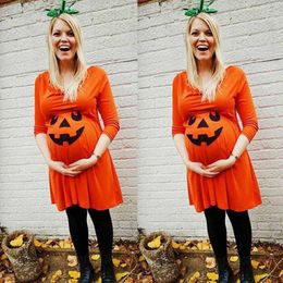 maternidade de abóbora Desconto Maternidade Vestidos Dia das Bruxas Costume Pumpkin Ghost Impressão Longo Destuário de V-Neck Dress Vestido Enfermagem Mulheres Gravidez Outono Roupas