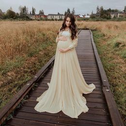 Maternity Dresses Lace For Po Shoot Flying Sleeves Ruffle Pregnant Women Puff Sleeve Maxi Long Pregnancy Dress
