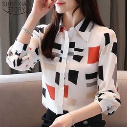 Casual Fashion Print Long Sleeve Womens Shirts Chiffon Blouse Full Notched Women Tops and Blouses Button Ladies Tops 5498 50 210527