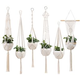 Garden Decorations Hanging Baskets Macrame Handmade Rope Pot Holder flower Plant Hanger ropes basket net bag Flower For Indoor Outdoor Home Decor