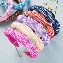 PROLY Fashion Women Headband Soft Sponge Hairband Densely Paved Shining Plastic Rhinestone Headwear Hair Accessories