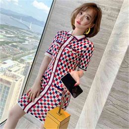 Women's dress summer style was thin and hit the Colour plaid collar slim knit mini skirt 210520