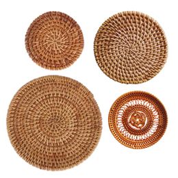 Mats & Pads 1Pc Vintage Coasters Rattan Kungfu Tea Accessories Round Tableware Placemat Dish Mat Weave Cup Pad Functional