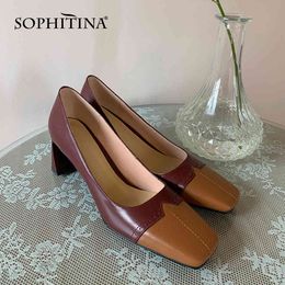 SOPHITINA Pumps Woman Concise Style Silid Square Toe Shallow Elegant Style High Square Toe Offcie Lady Shoes PB10 210513