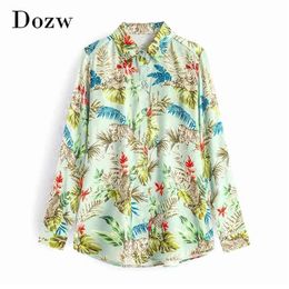 Boho Print Long Sleeve Satin Blouse Women Turn Down Collar Holiday Beach Ladies Tops Loose Fashion Shirt Tunic Blusas Mujer XS-L 210515