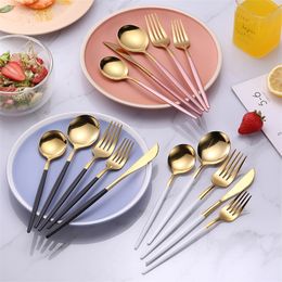 20Pcs Black Gold Cutlery Set Dinnerware Set 18/10 Stainless Steel Knife Dessert Fork Spoon Tableware Silverware Dropshipping 210317