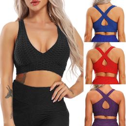Sexy Cross Back Straps Sports Bra Shockproof Breathable Fitness Running Gym Yoga Vest Top Sport Sportswear For Women Girls Outfit