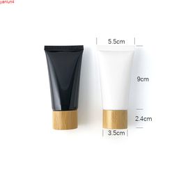 50ML X 50 White Black Cream Bottle,50g Empty Squeeze Soft Tube Bamboo Screw Lid, Frost Facial Lotion Cosmetic Packagegood high qualtity