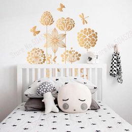 Adesivos de parede Flores decalques decalques de berçário decoração de quarto Gold Kids Room Z705