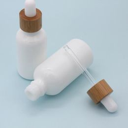 2022 new 15ml 30ml 50ml Opal White Glass Bottle with Bamboos Dropper 1OZ Bamboo Essential Oil Bottle Opal Glasss