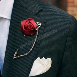 Korean Wedding Brooches Cloth Art Hand-made Rose Flower Brooch Lapel Pin Badge Tassel Chain Men's Suit Accessories