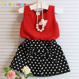 Fashion Baby Girls Outfits Children Clothing Set Dot Chiffon Top+Skirt 2pcs suit Kids Summer Clothes Toddler Costume BC1260 210326