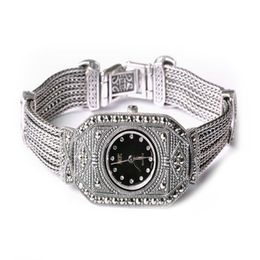 Jade Angel Sterling Luxury Vintage Watch 925 Silver Bracelet with Marcasite Jewelry for Women