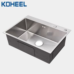 kitchen sink stainless steel bowl Handmade brushed seamless Drain Basket And Drain Pipe single kitchen sink