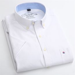 Summer Short Sleeve Men's Solid Oxford Casual Shirt Easy Care plain leisure Comfortable regular Fit dress shirts 210708