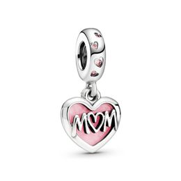 925 Sterling Silver Beads Mum Mom Script Heart Dangle Charm Fit Original Bracelet Jewellery Gift For