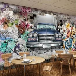 -Fonds d'écran Milofi Large Personnalisé Personnalisé 3D Papier peint Européen Casque Casque Peint à la main Graffiti Wall Restaurant Fond de bar