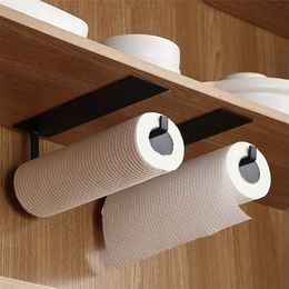 Kitchen Self-Adhesive Roll Rack Paper Towel Holder Tissue Hanger Nail-Free Cabinet Shelf Sundries Accessories 211112