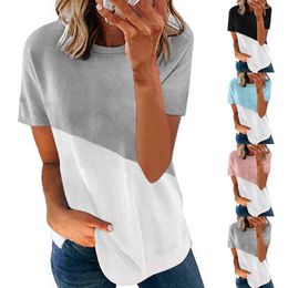 Female Clothing 2021 New Women's Top Summer Casual Loose Round Neck Raglan Sleeve Contrast Short Sleeve T-shirt G220228