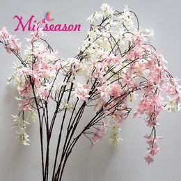 Miiseason 150cm 4 forks Natural Silk Cherry Blossom For Wedding Decor DIY Cherry Trees Artificial Chlorophytum Orchids Flowers