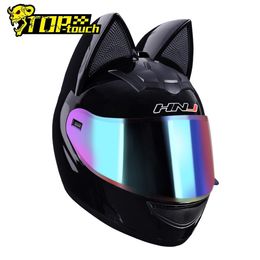 Woman Motorcycle Full Face Casco Moto Motocross Helmet Motorbike Riding With Personality Cat Ears 8 Colors For 4 Seasons