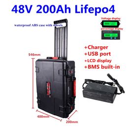 Waterproof LiFepo4 48V 200Ah 250ah lithium lifepo4 battery for 4000W solar system energy storage motorcycle ebike+10A Charger