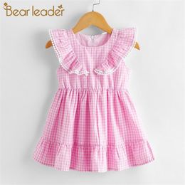 Girls Princess Dresses Summer Toddler Baby Sleeveless Ruffles Costumes Kids Plaid Fashion Clothes Fancy Suits 210429