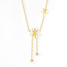 Pendant Necklaces Stainless Steel Daisy Necklace White Enamel Flower Women Collar Jewellery Cute Fashion Choker Gold Colour Female Gift