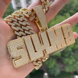 New Fashion Gold Plated Full Bling CZ Stone Ice Out Custom Name Letters Pendant Necklace With Free 3mm 24inch Rope Chain Nice Jewellery Gift for Men Women